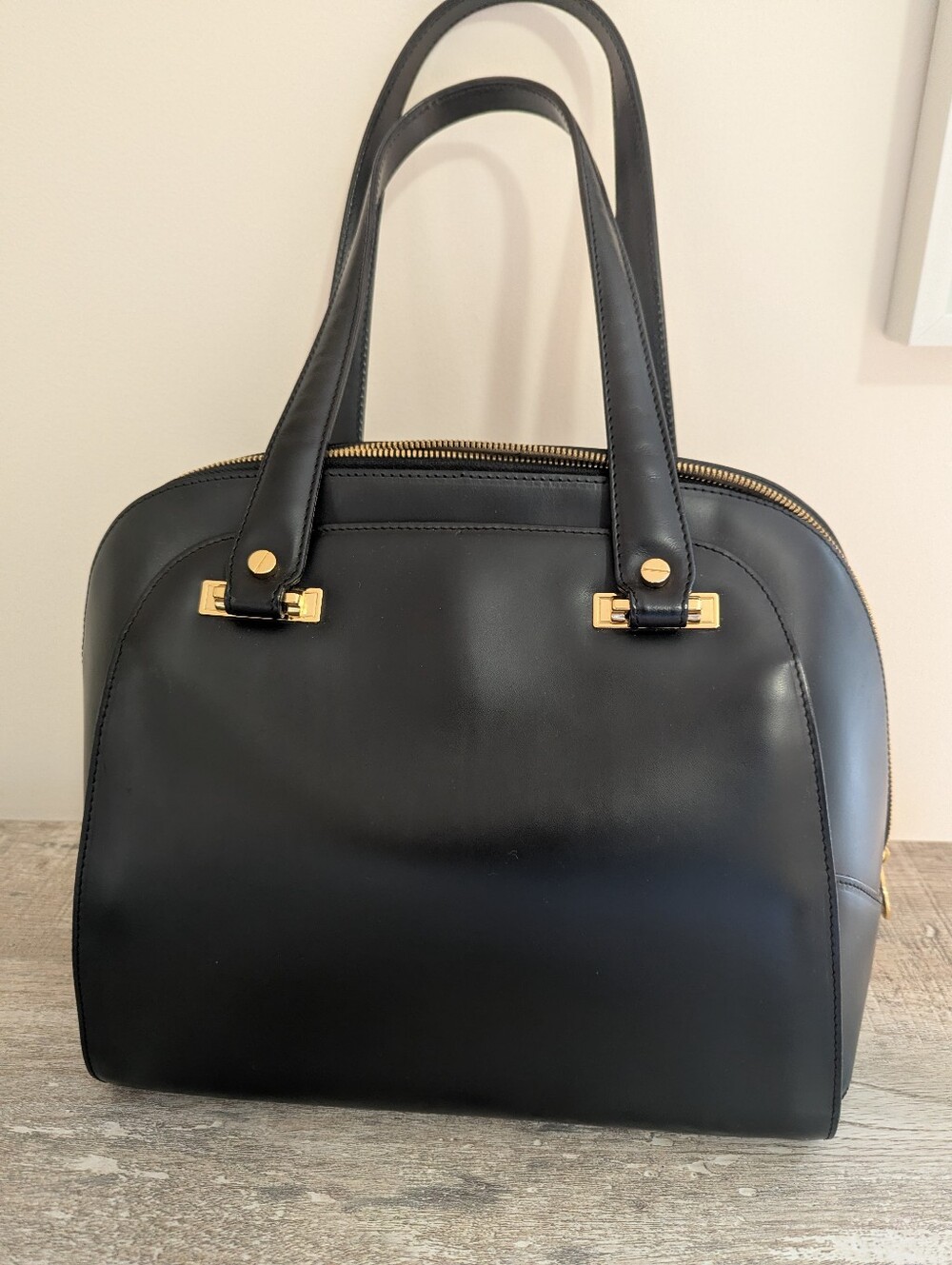 VALENTINO Orlandi Black Leather Women's Satchel Handbag with Gold Accents - Picture 6 of 8